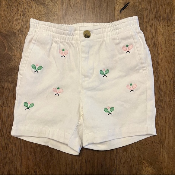 Janie and Jack Baby White Tennis Embroidered Twill Pull On Shorts 6-12 Months - Picture 1 of 7